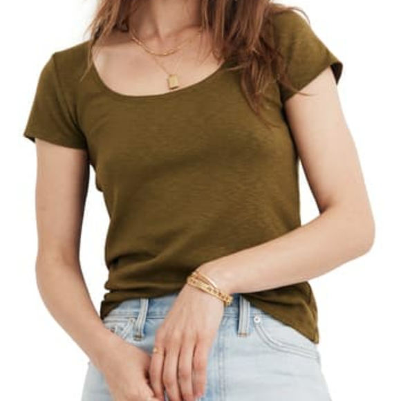 Madewell Scoopneck Scallop Stitch Green Baby Tee - Picture 9 of 11